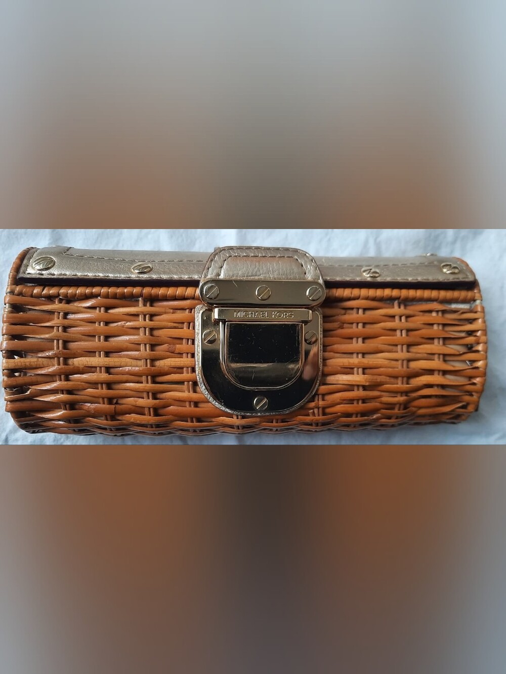 Michael Kors Woven Straw Crossbody with Gold Hardware
